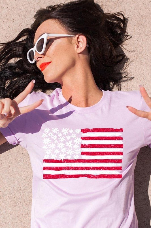 Floral American Flag Graphic Plus Tee