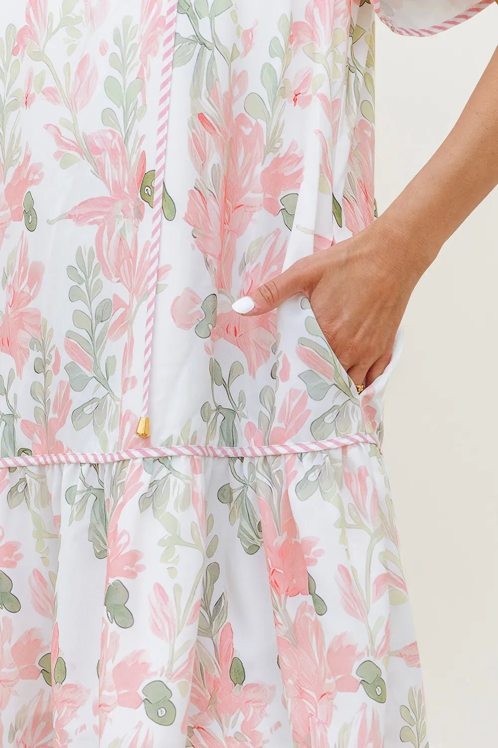 Floral Contrast Edge Layered Short Sleeve Mini Dress