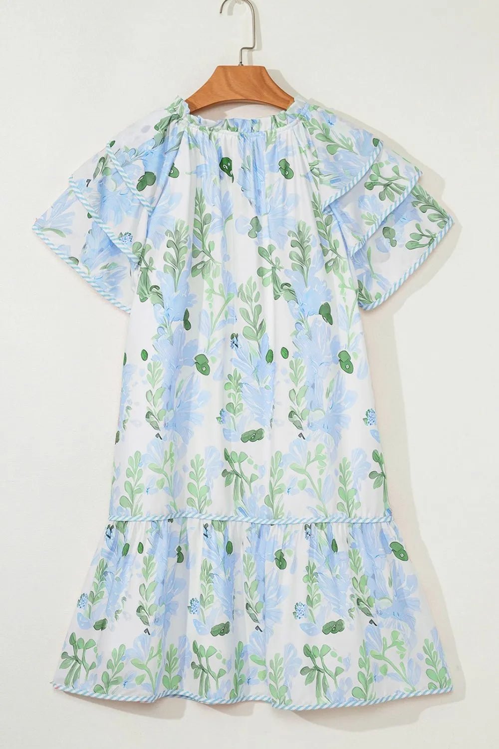Floral Contrast Edge Layered Short Sleeve Mini Dress