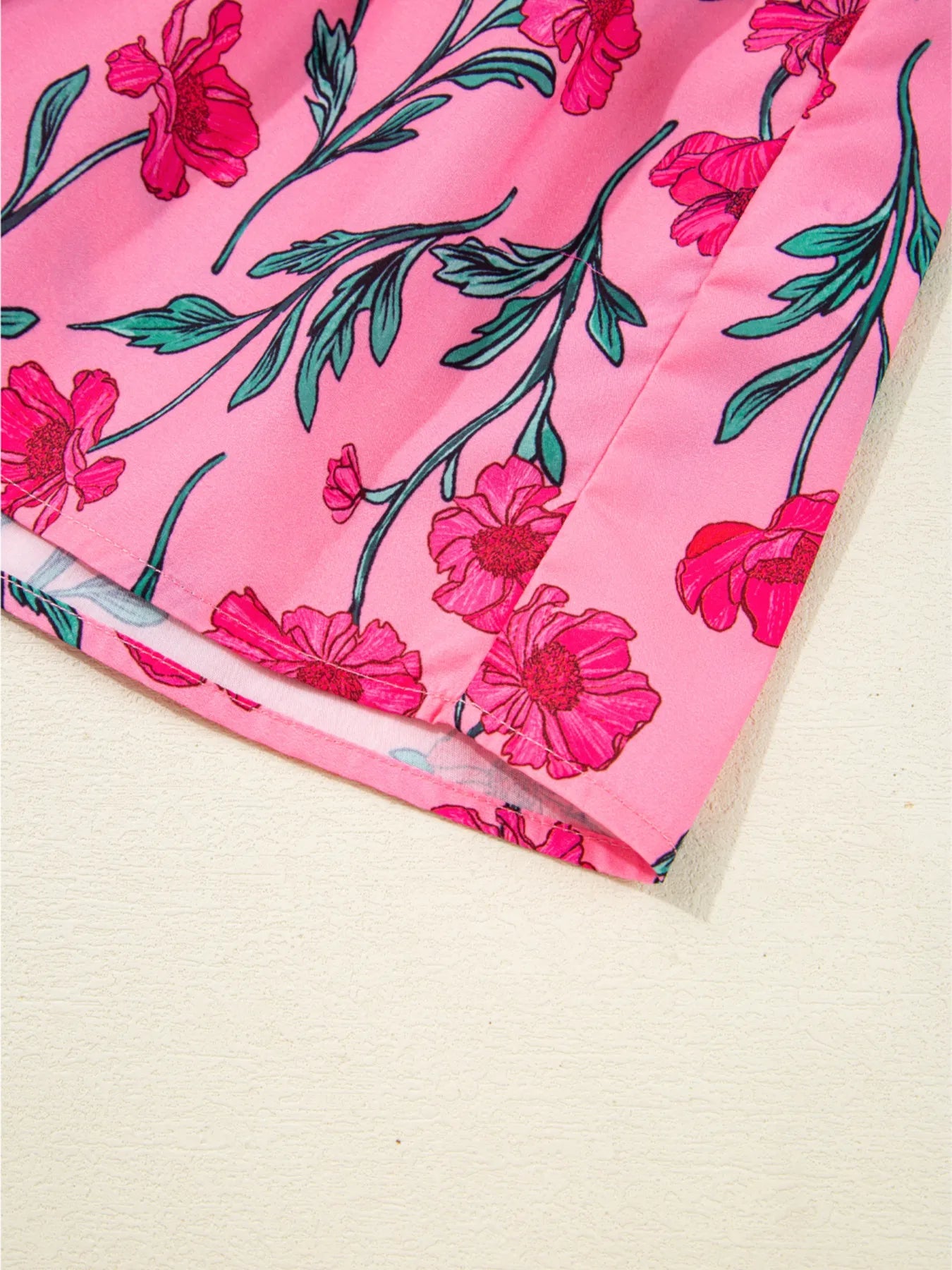 Floral Contrast Neckline A - line Puff Sleeve Dress