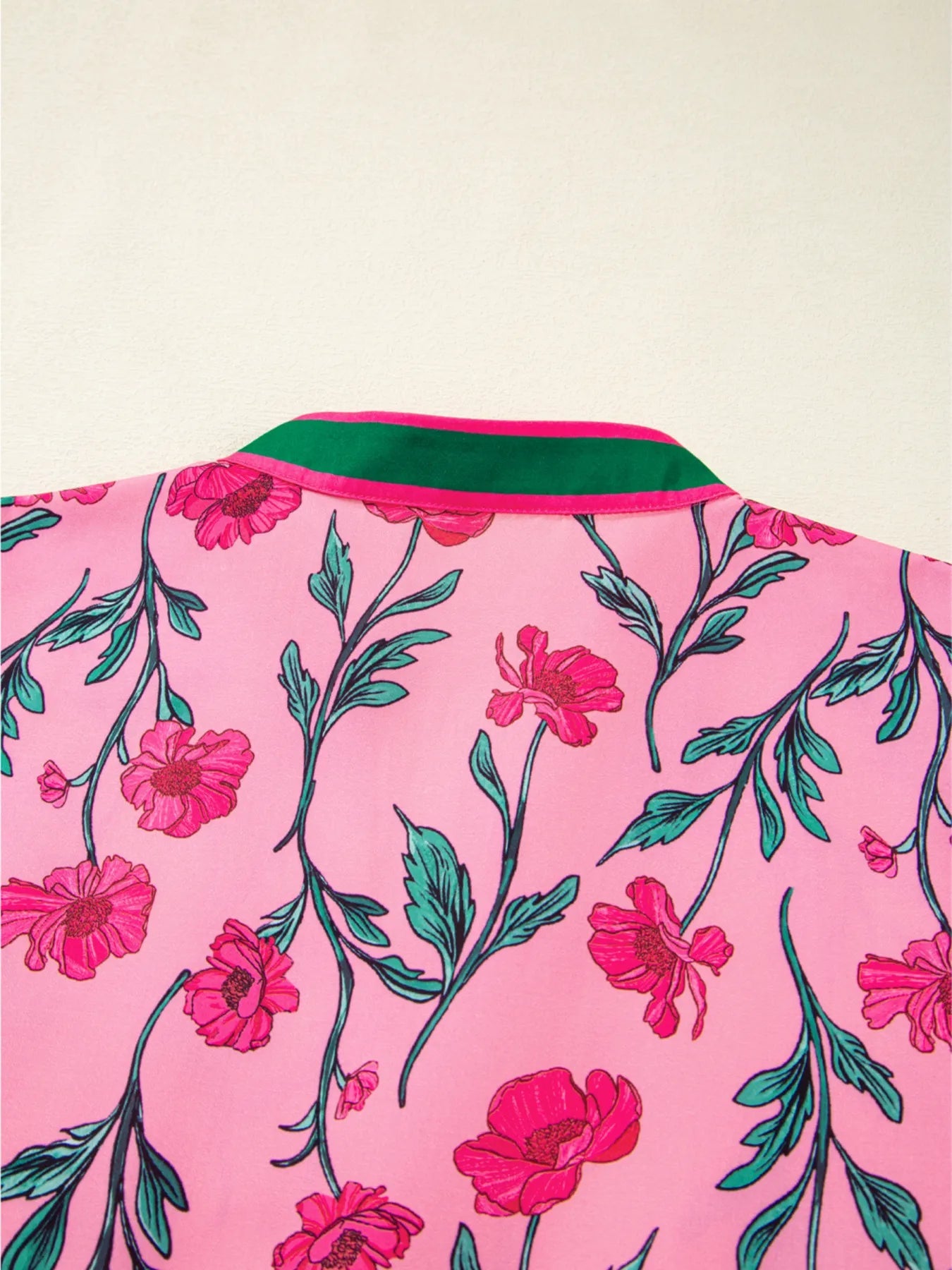 Floral Contrast Neckline A - line Puff Sleeve Dress