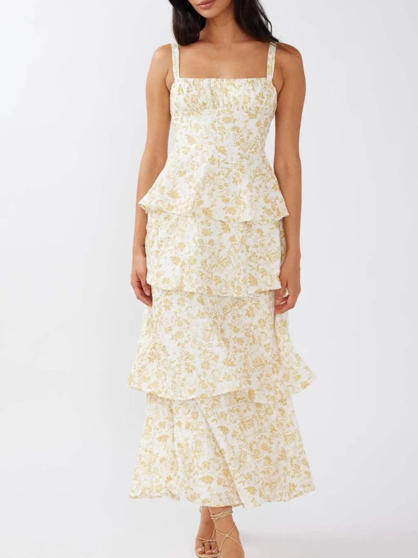 Floral Layered Ruffle Maxi Dress