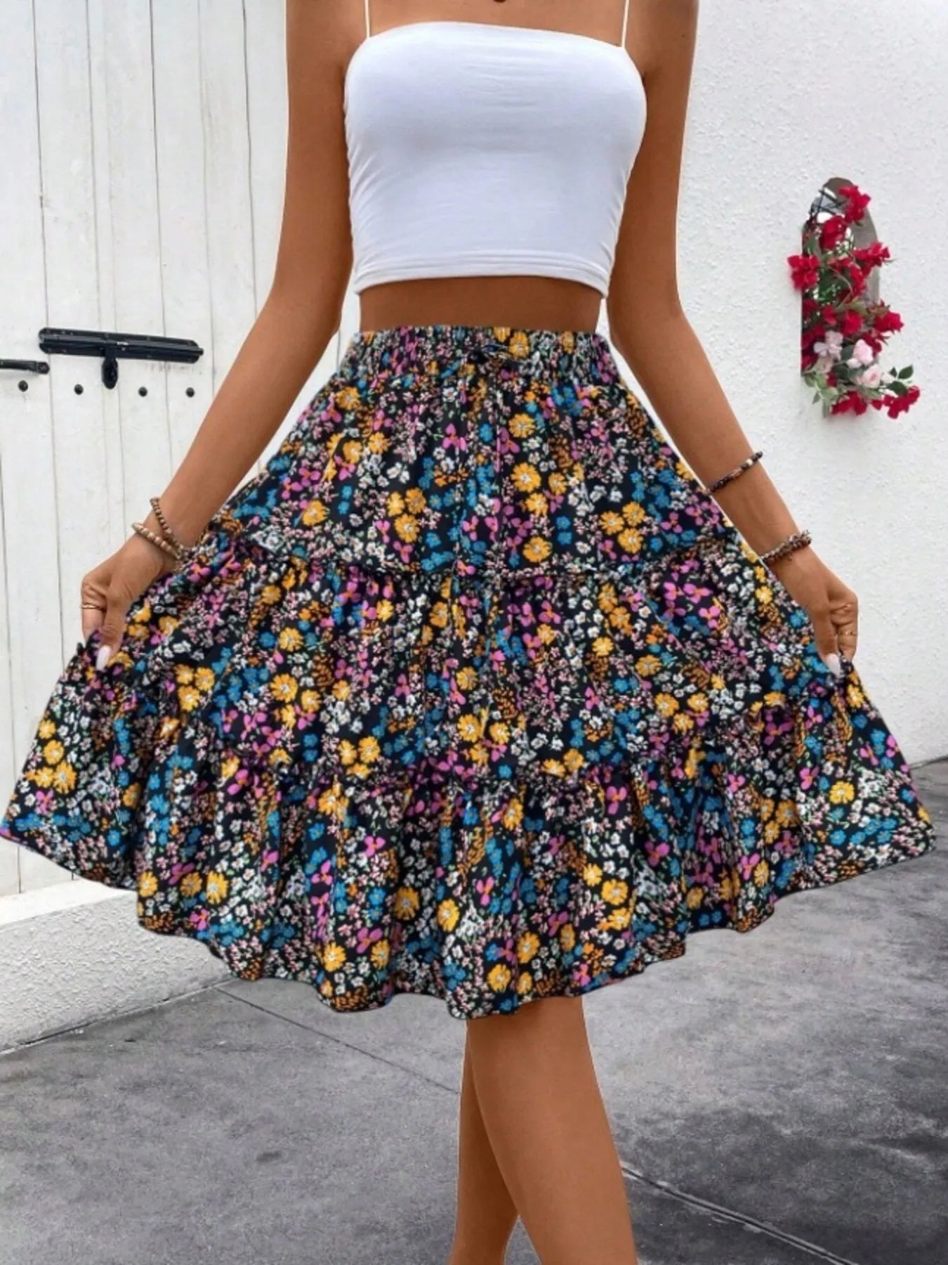 Floral Print Midi Skirt