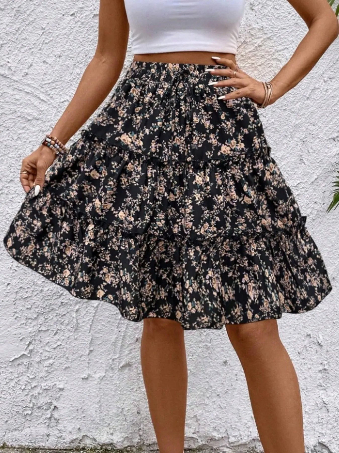 Floral Print Midi Skirt