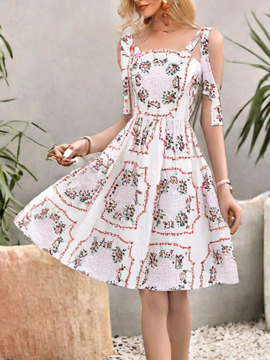 Floral Print Tie - Shoulder Mini Dress