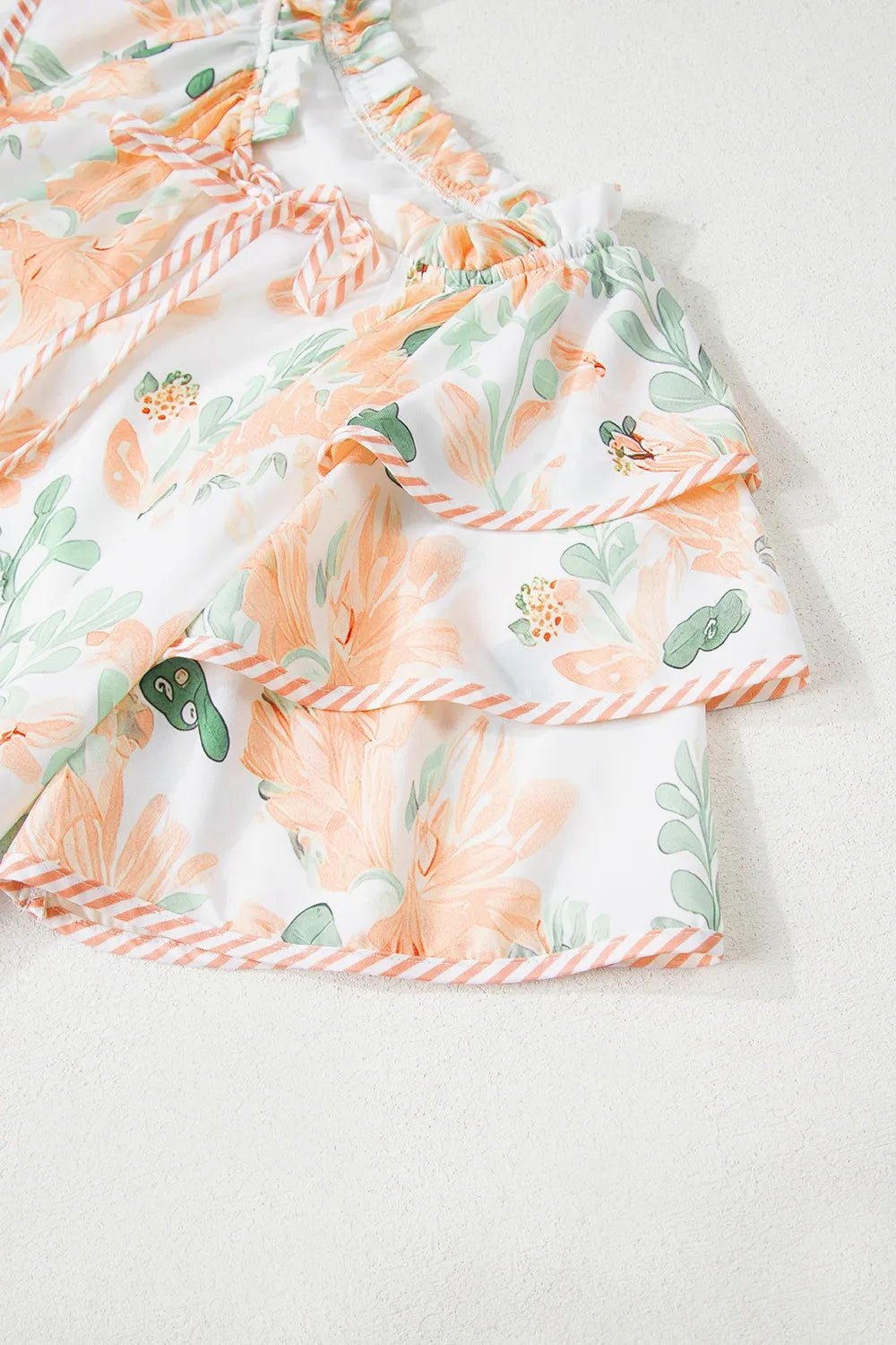 Floral Tie Neck Layered Short Sleeve Dress