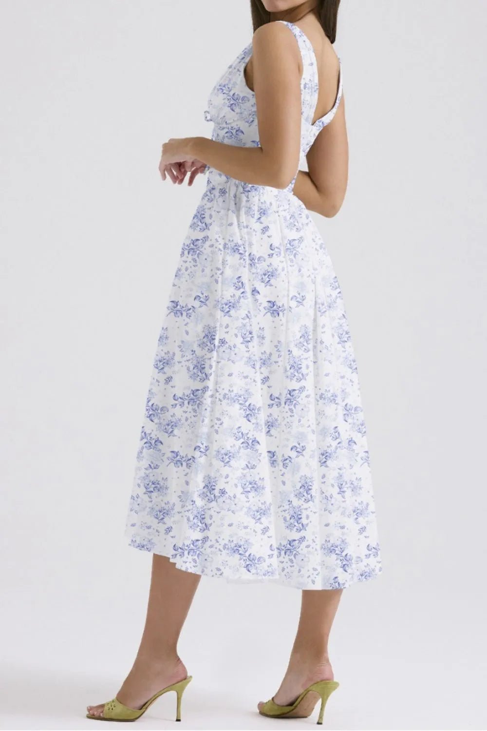 Floral V - Neck Sleeveless Midi Dress with Pockets