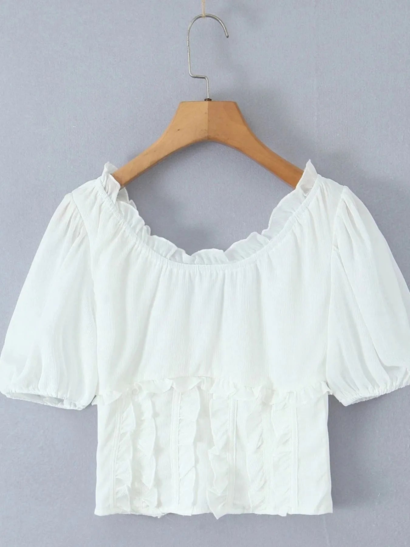 Frill V - Neck Puff Sleeve Blouse