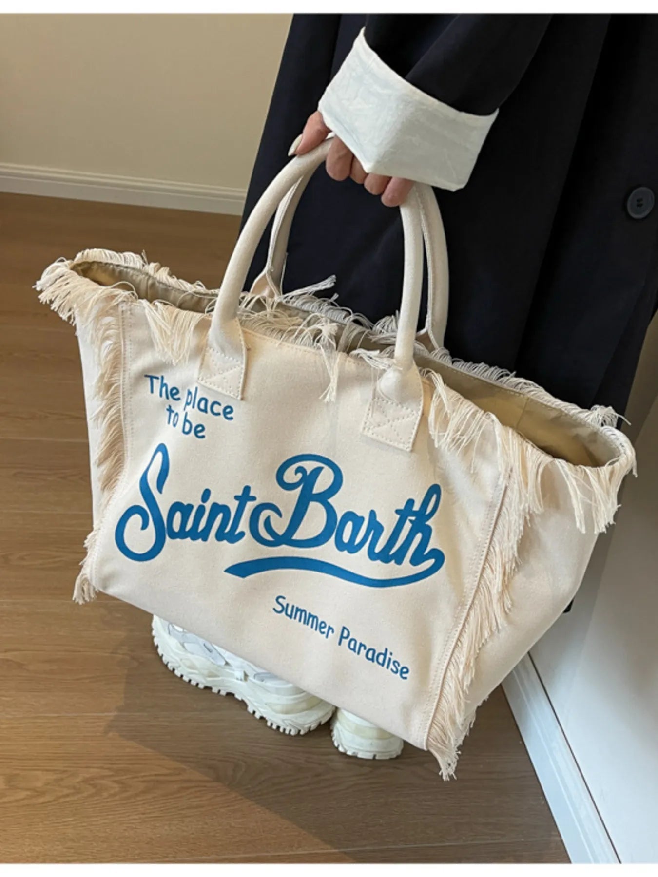 Fringe Letter Canvas Tote BagBag