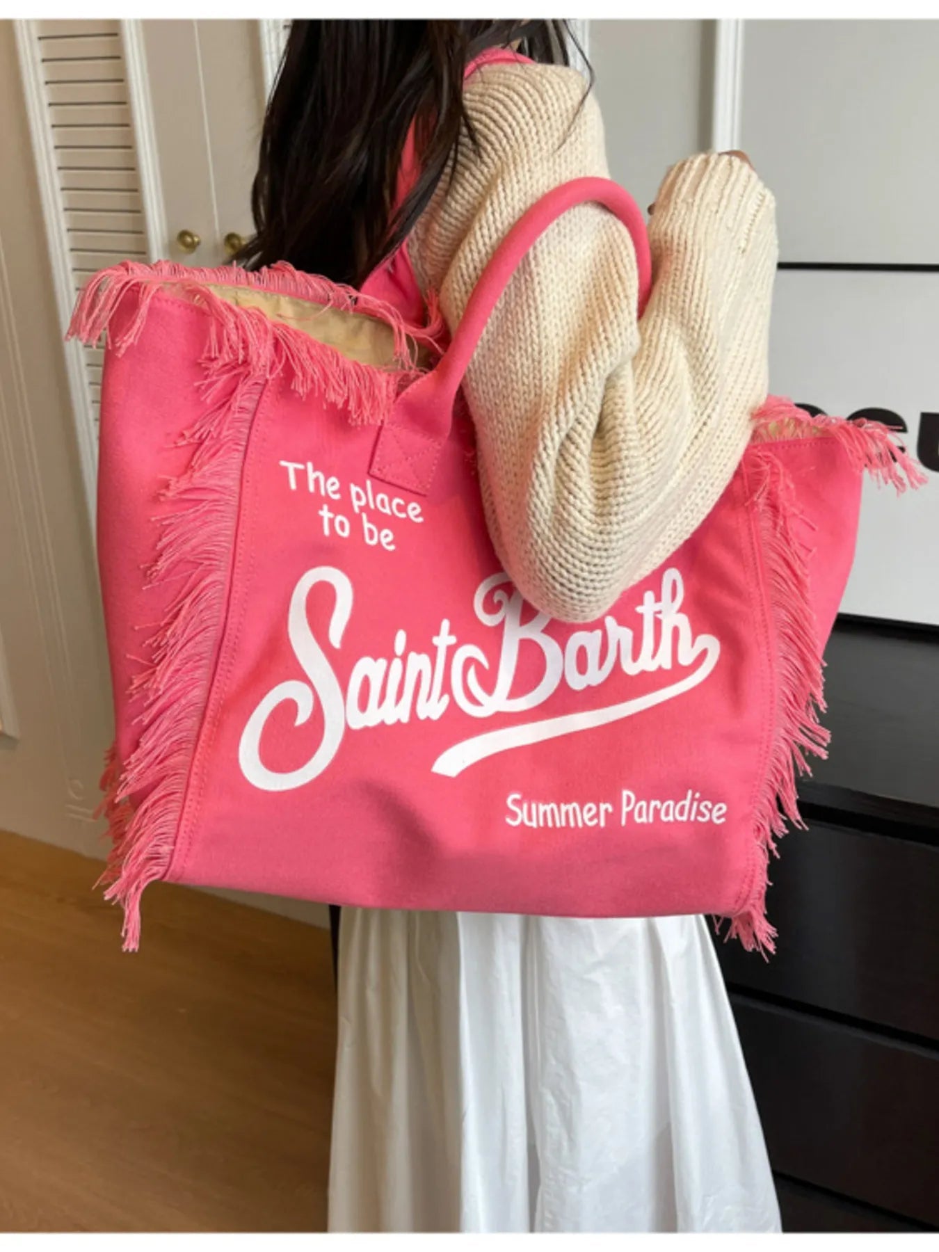 Fringe Letter Canvas Tote BagBag