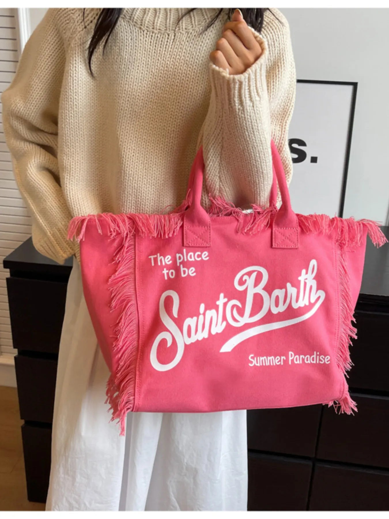 Fringe Letter Canvas Tote BagBag