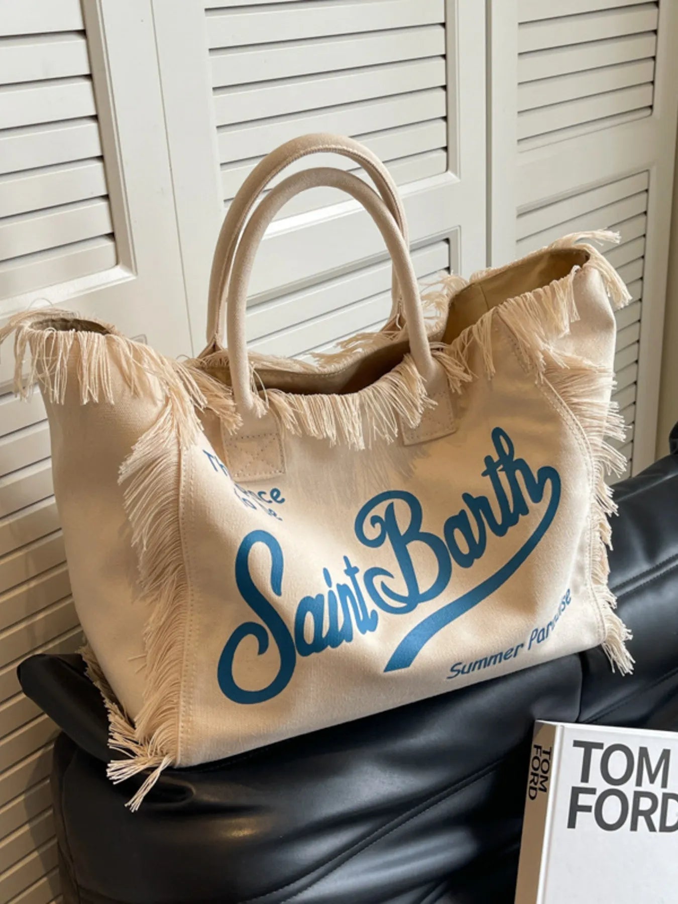 Fringe Letter Canvas Tote BagBag