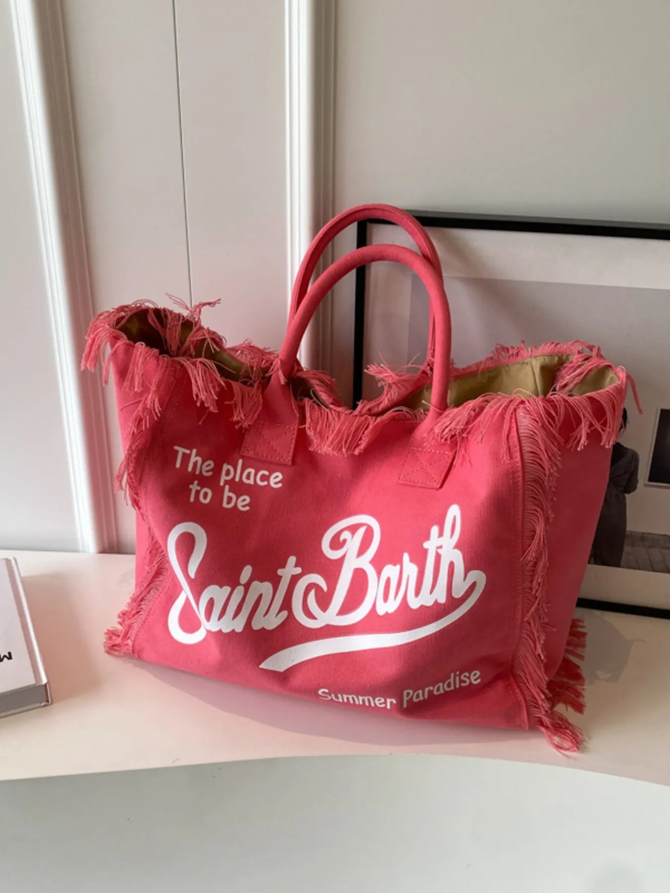 Fringe Letter Canvas Tote BagBag