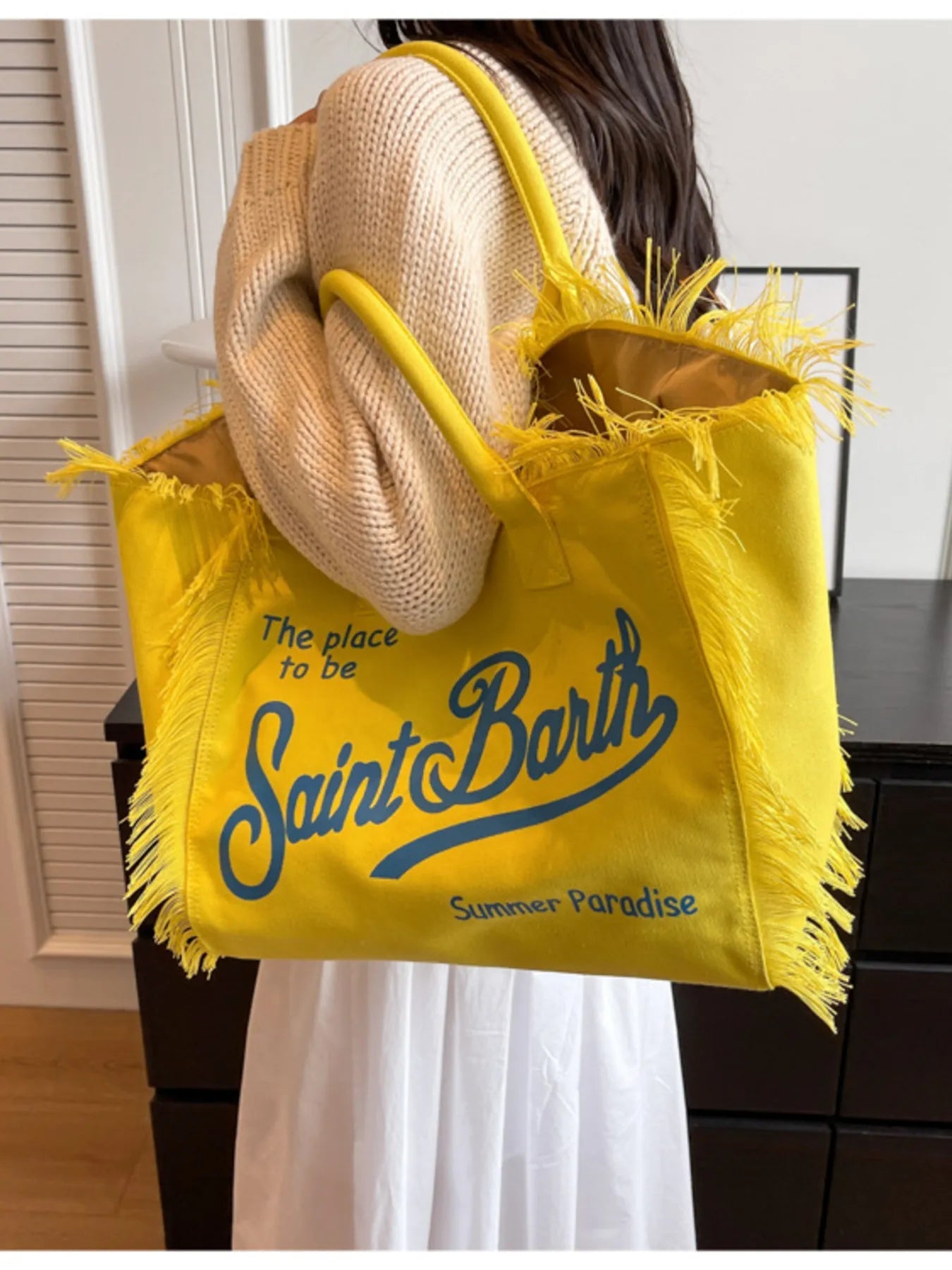 Fringe Letter Canvas Tote BagBag