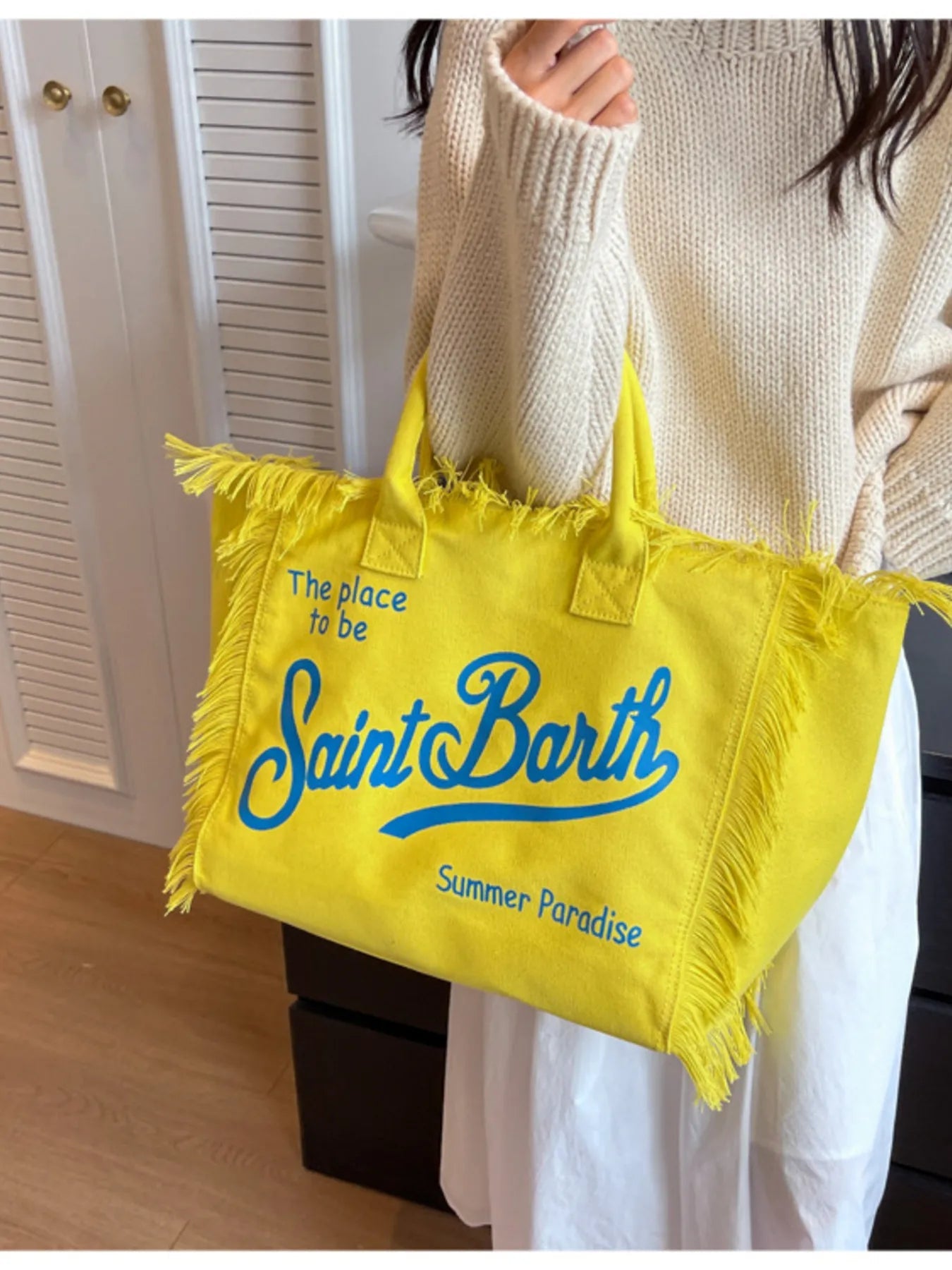 Fringe Letter Canvas Tote BagBag
