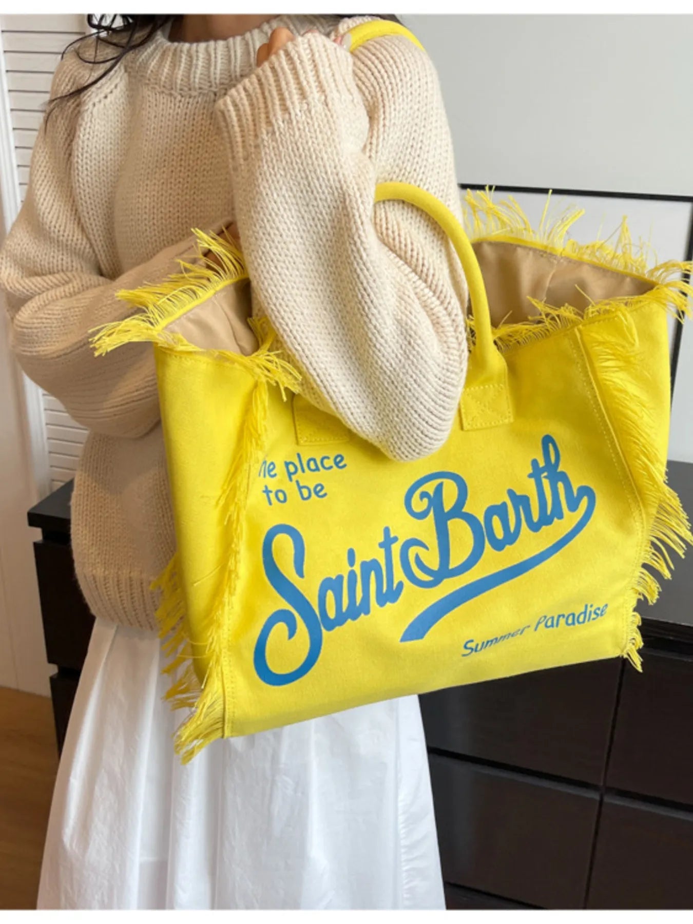 Fringe Letter Canvas Tote BagBag