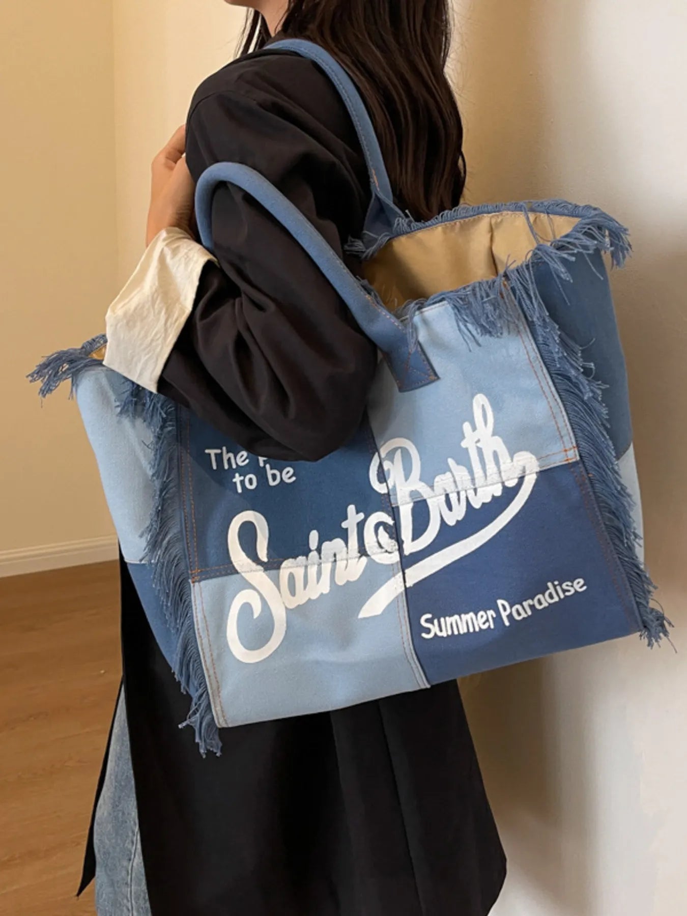 Fringe Letter Canvas Tote BagBag
