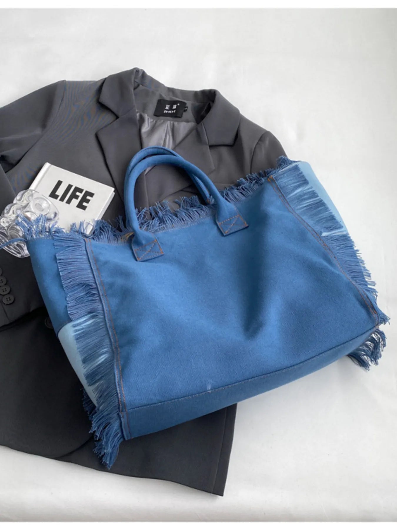 Fringe Letter Canvas Tote BagBag