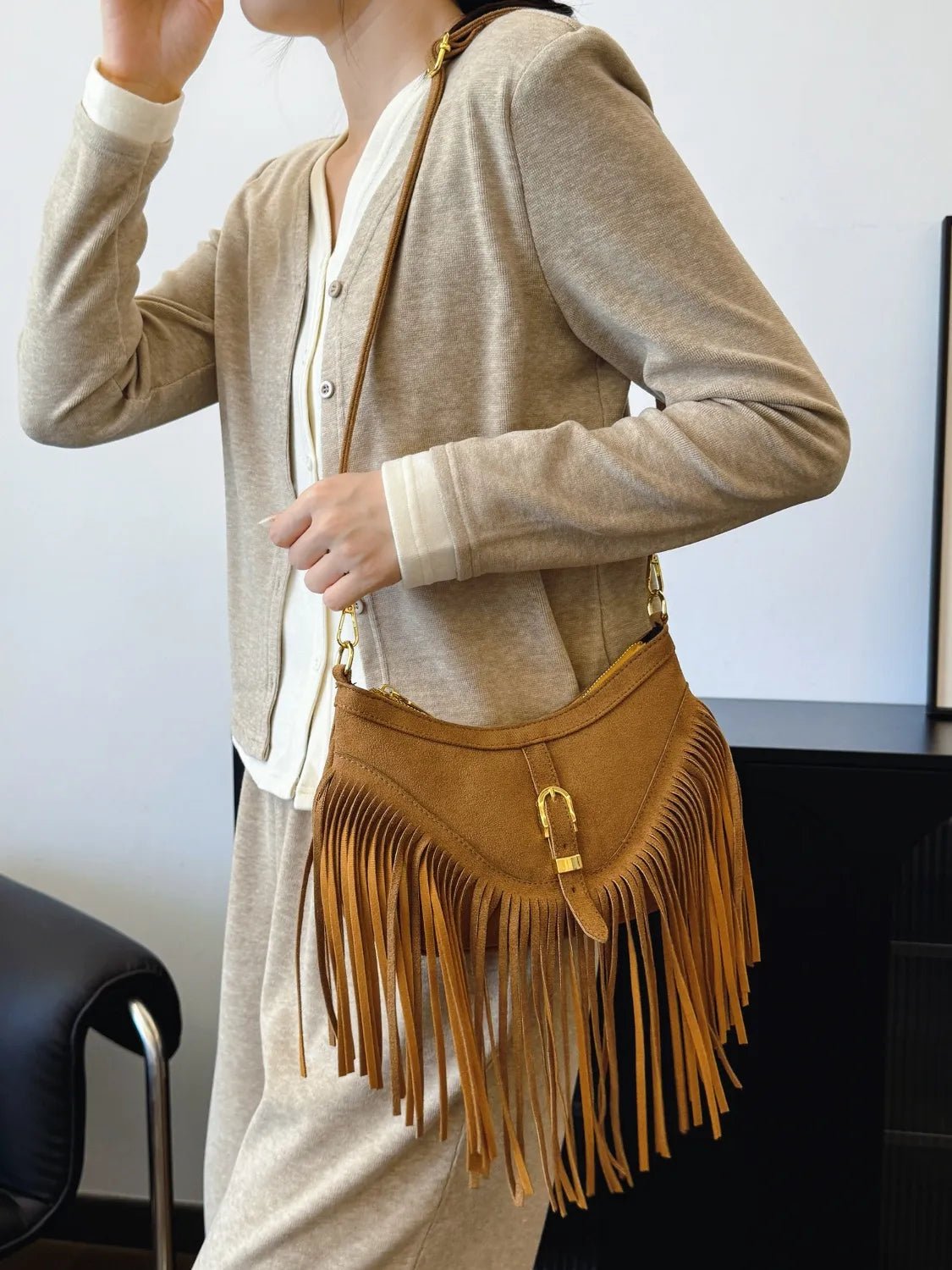 Fringe Studded Shoulder BagBag