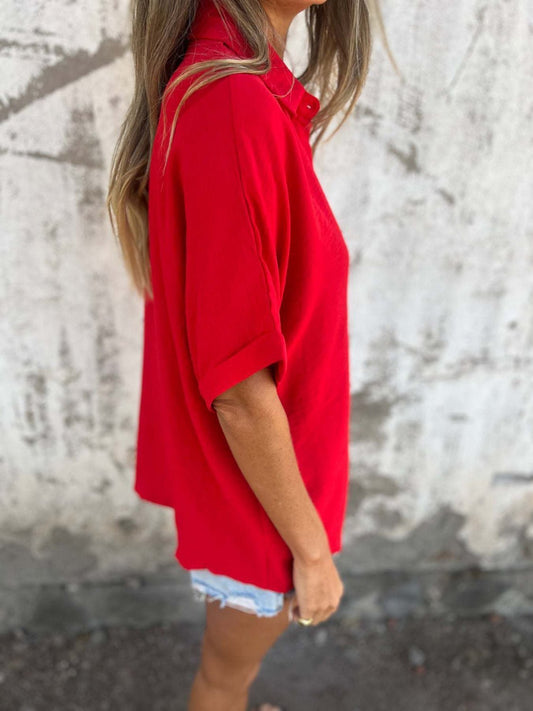 Full Size Collared Neck Half Sleeve Shirt Plus SizeShirt