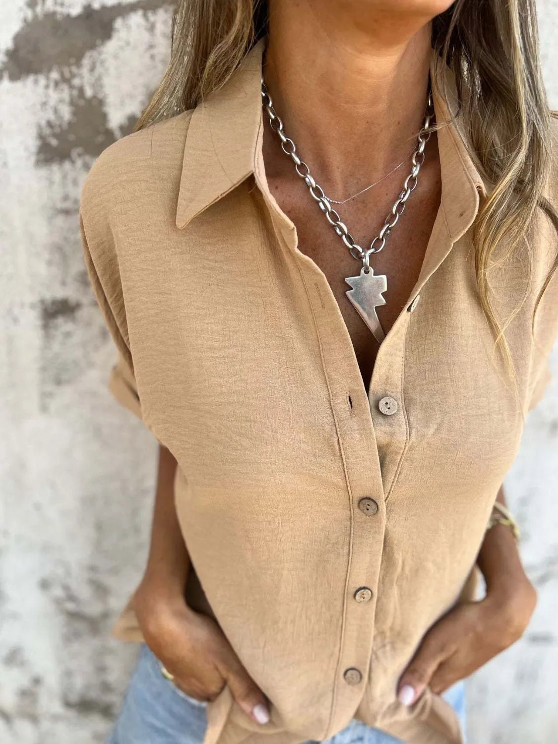 Full Size Collared Neck Half Sleeve Shirt Plus SizeTop