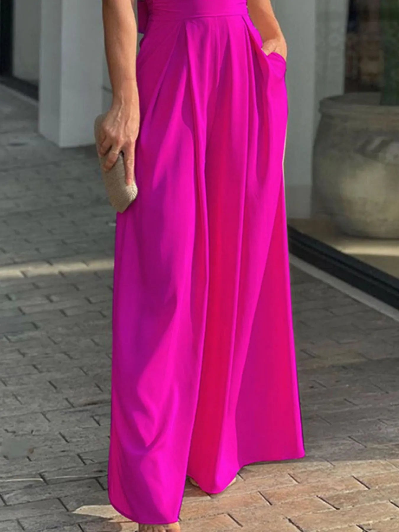 Full Size Cutout V - Neck Puff Sleeve Jumpsuit Plus Size