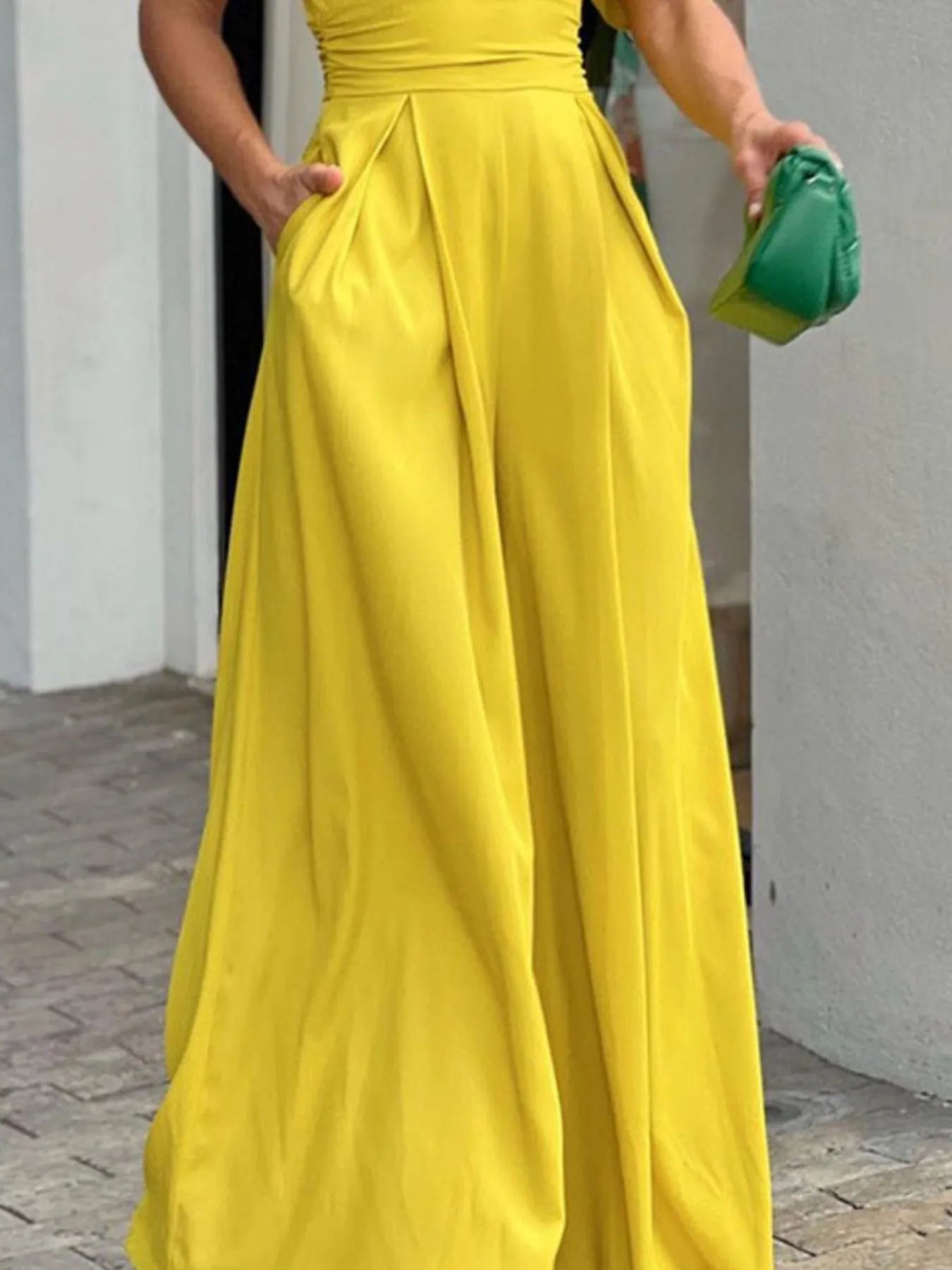 Full Size Cutout V - Neck Puff Sleeve Jumpsuit Plus Size