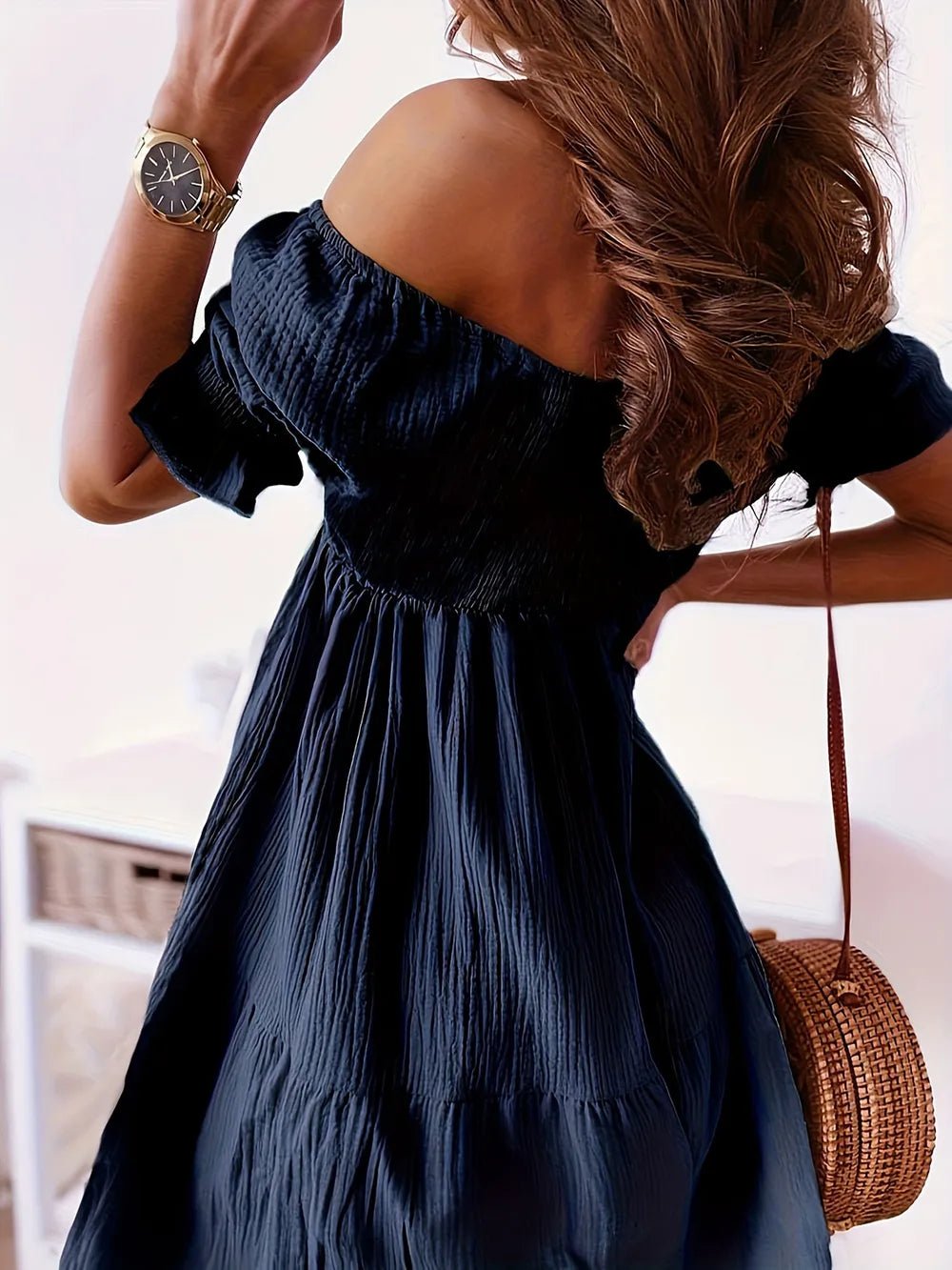 Full Size Ruffled Off - Shoulder Short Sleeve Dress
