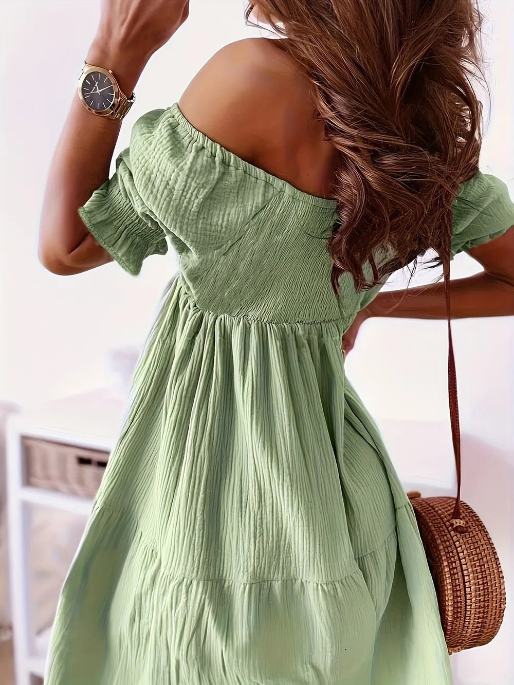 Full Size Ruffled Off - Shoulder Short Sleeve Dress