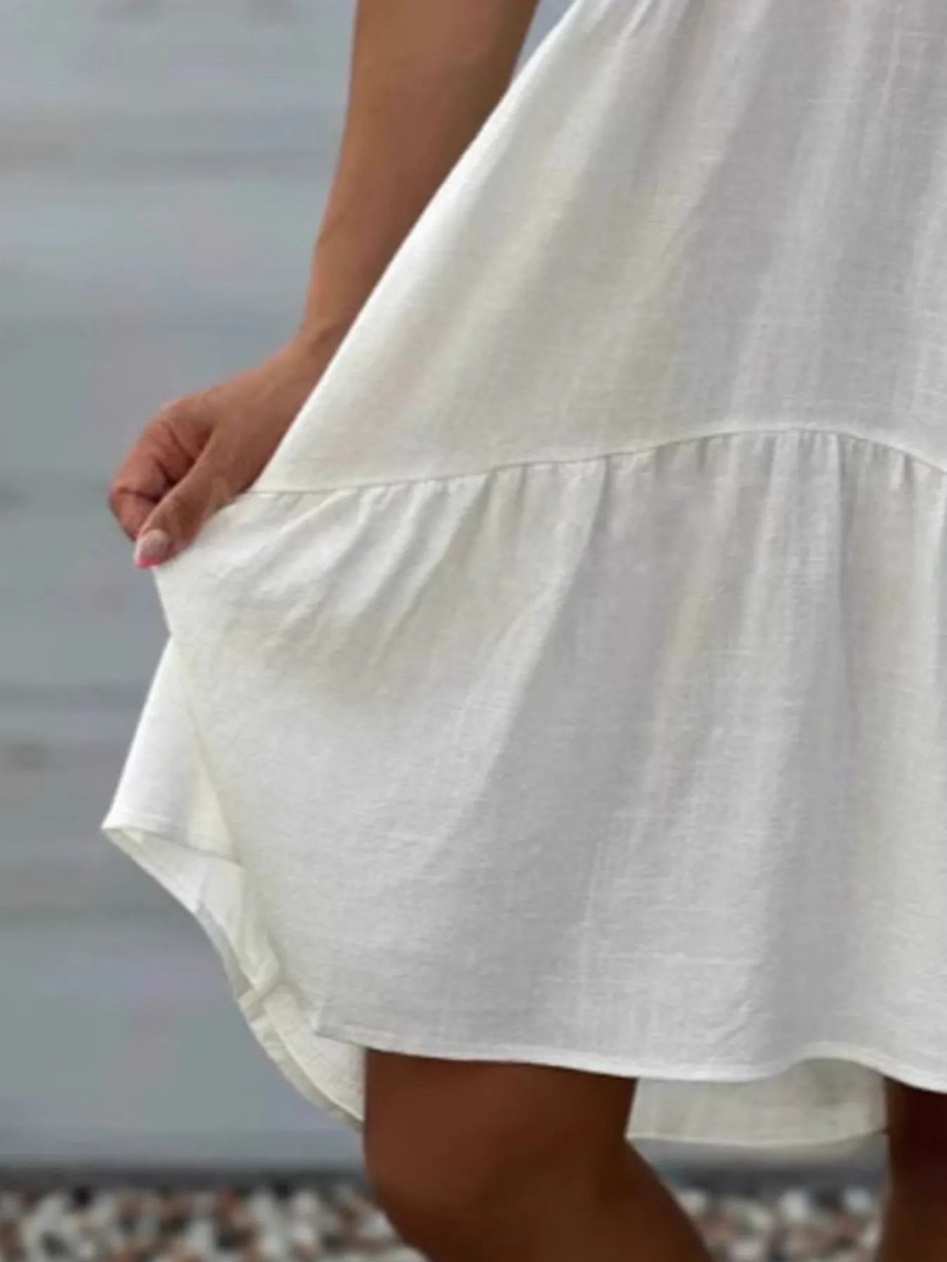 Full Size Tiered Button - Front Short Sleeve Dress Plus Size