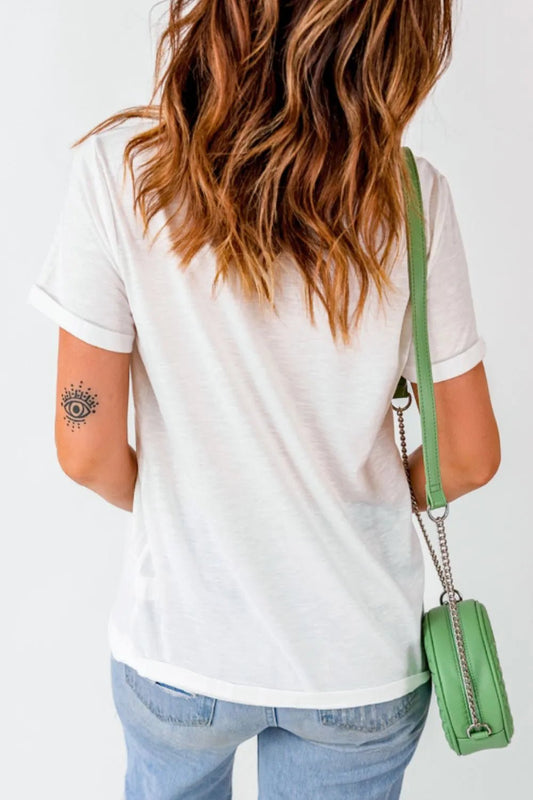 Funky America Letter Bow Round Neck T Shirt