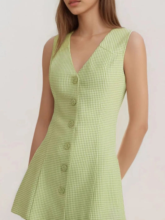 Gingham Button - Front A - Line Mini Dress
