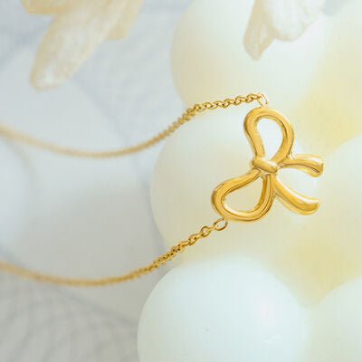 Gold - Plated Titanium Steel Bow Pendant Necklace