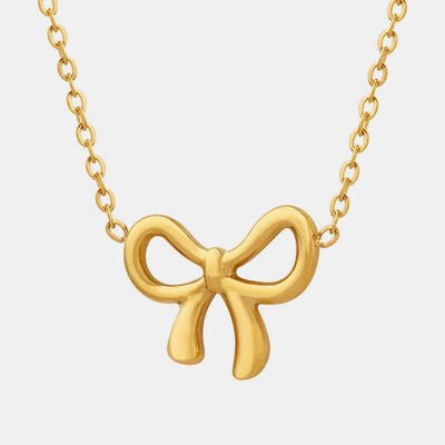 Gold - Plated Titanium Steel Bow Pendant Necklace