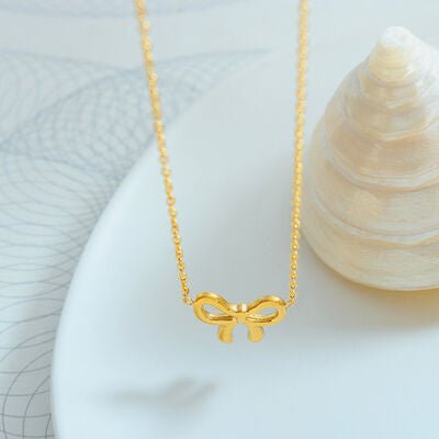Gold - Plated Titanium Steel Bow Pendant Necklace