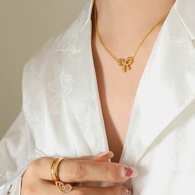 Gold - Plated Titanium Steel Bow Pendant Necklace
