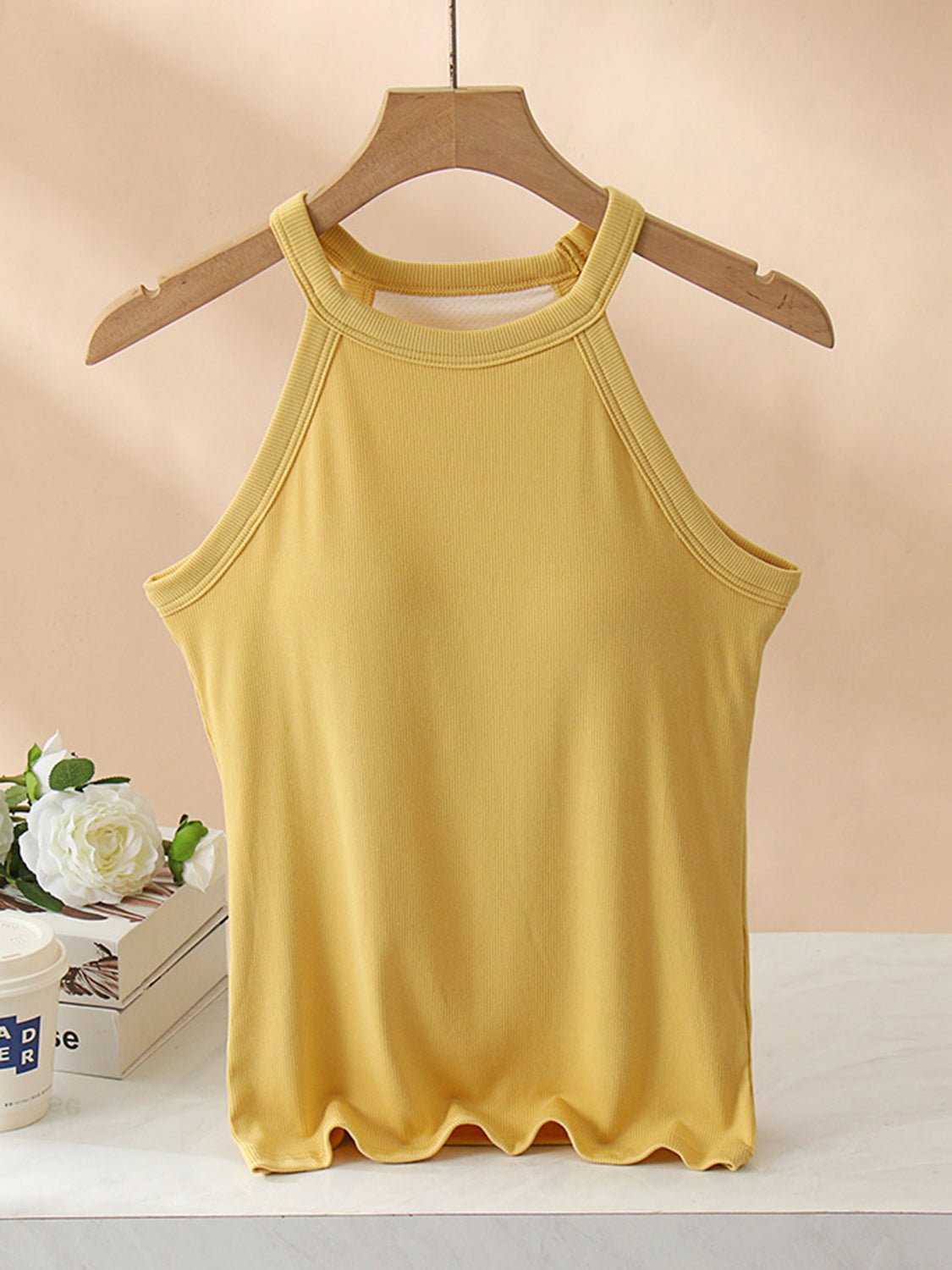 Grecian Neck Tank With Chest Pads