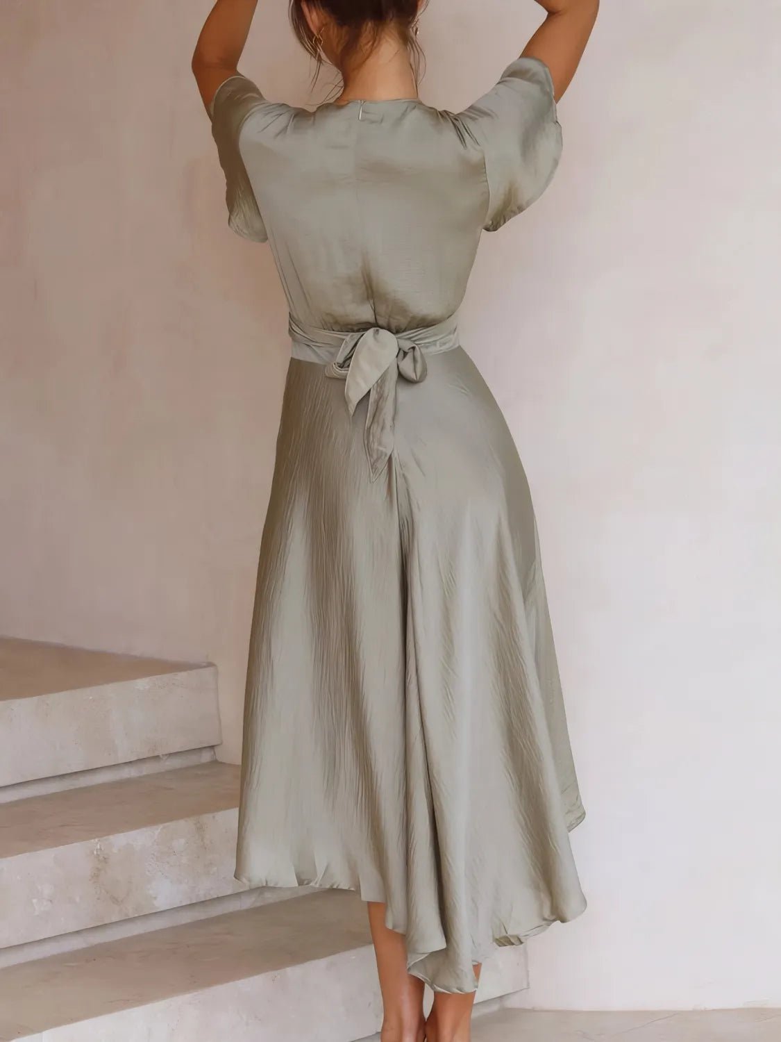 High - Low Plunge Flutter Sleeve Dress