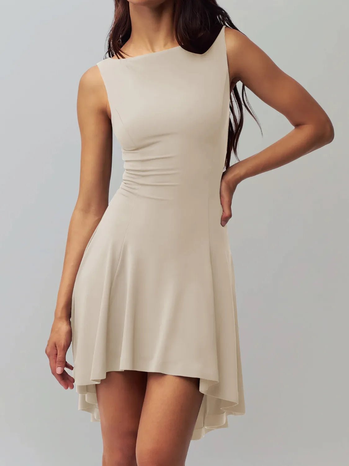 High - Low Round Neck Sleeveless Dress