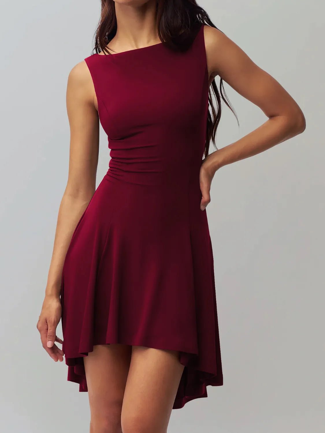 High - Low Round Neck Sleeveless Dress