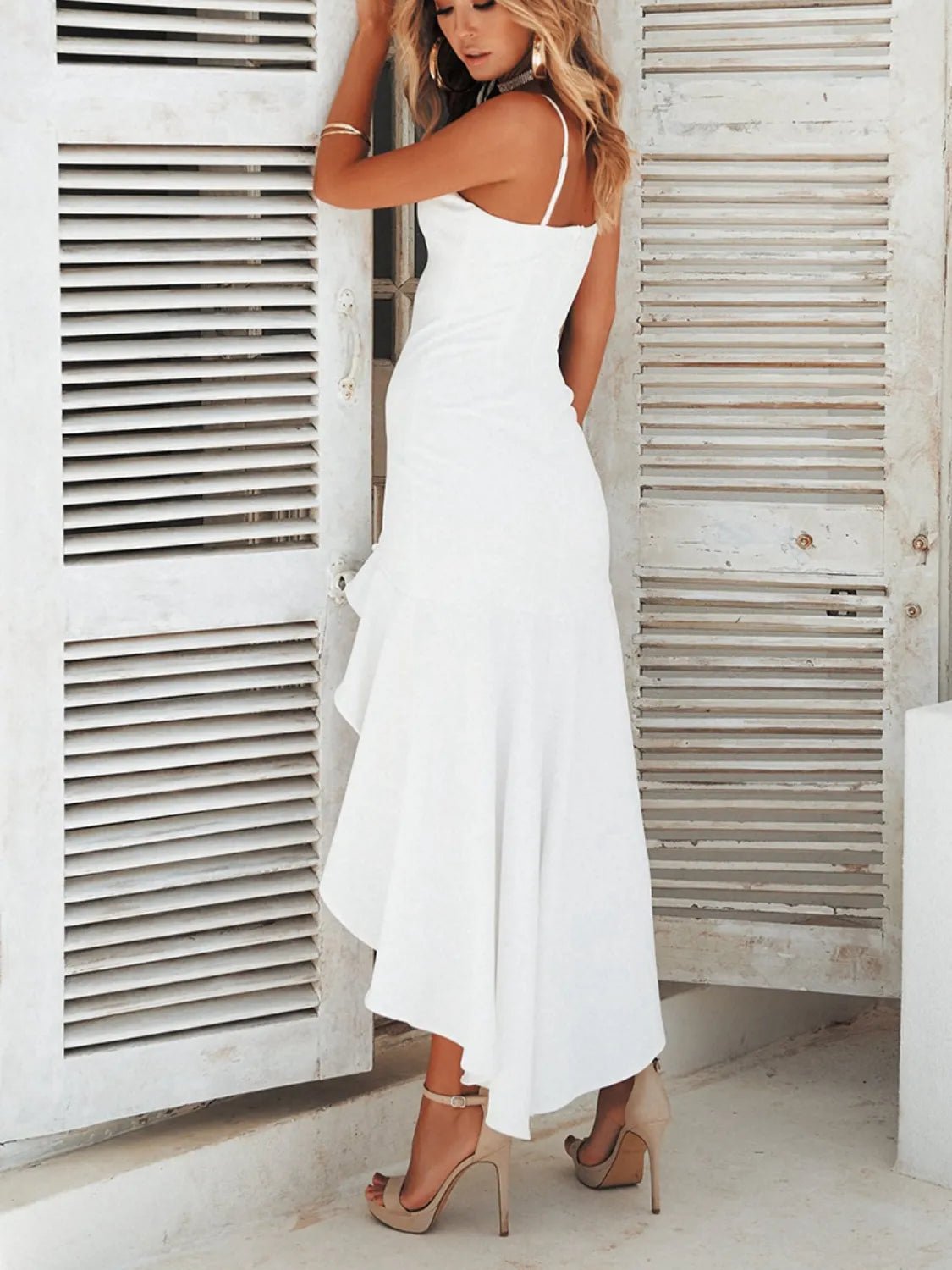 High - Low Ruffled Hem Midi Cami Dress