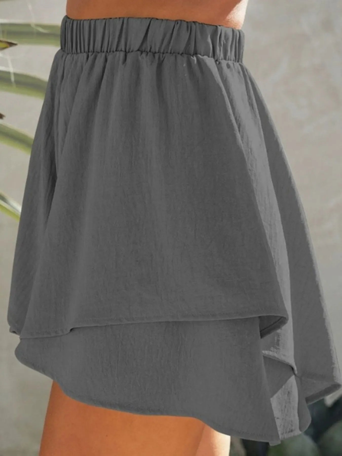 High - Waisted Elastic Waistband Layered Shorts