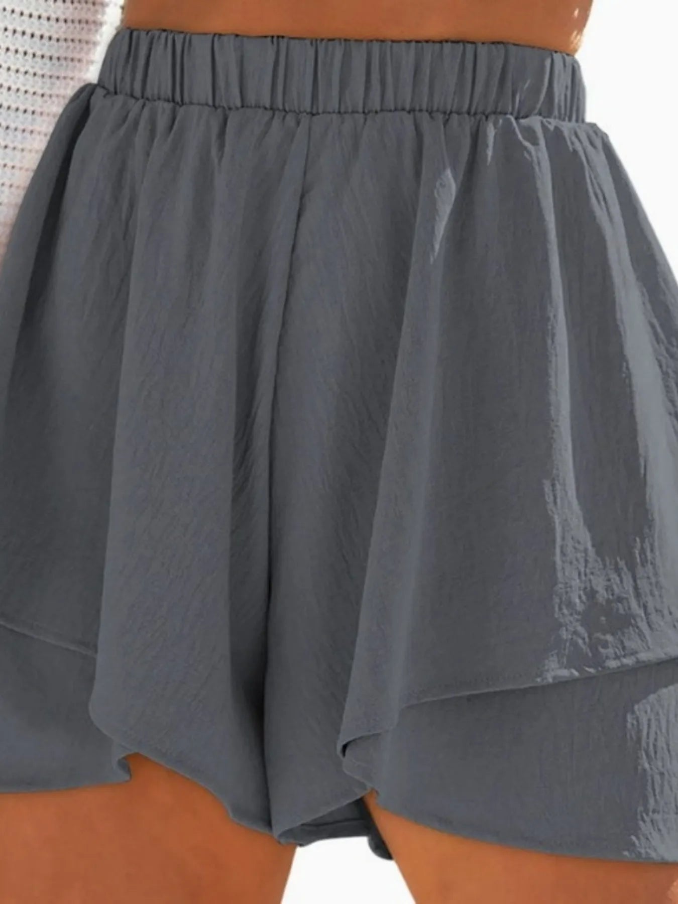 High - Waisted Elastic Waistband Layered Shorts