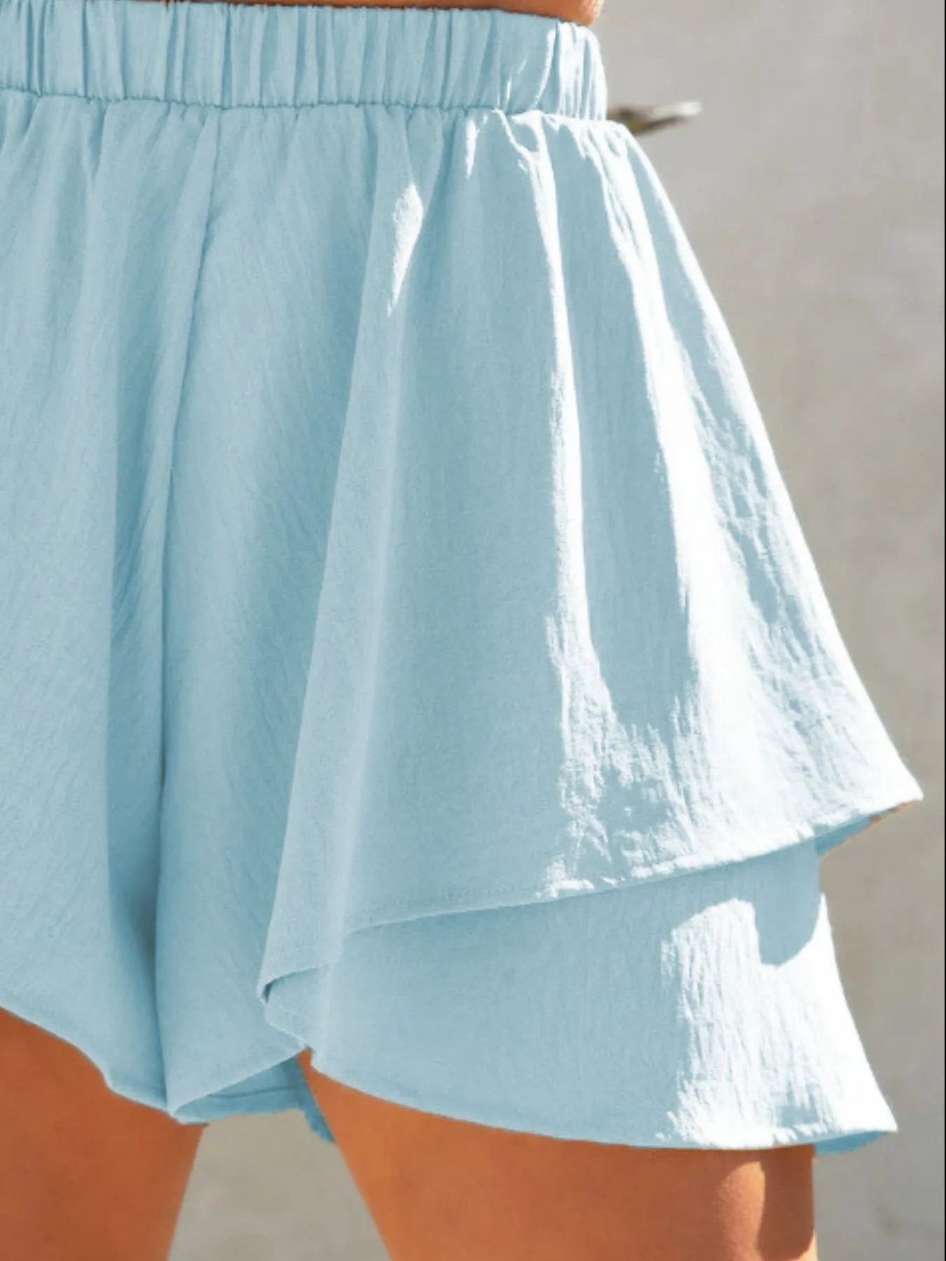 High - Waisted Elastic Waistband Layered Shorts