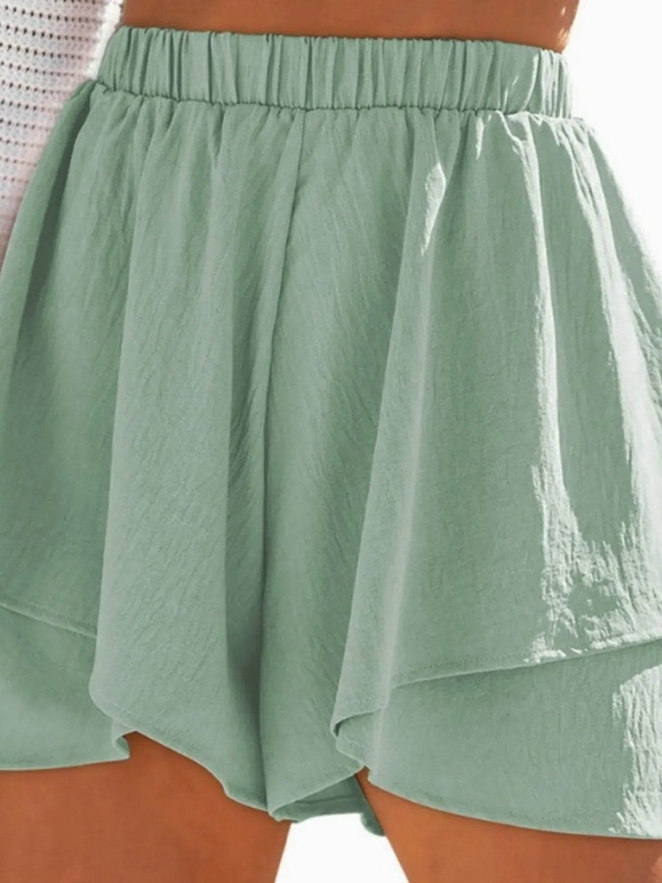 High - Waisted Elastic Waistband Layered Shorts