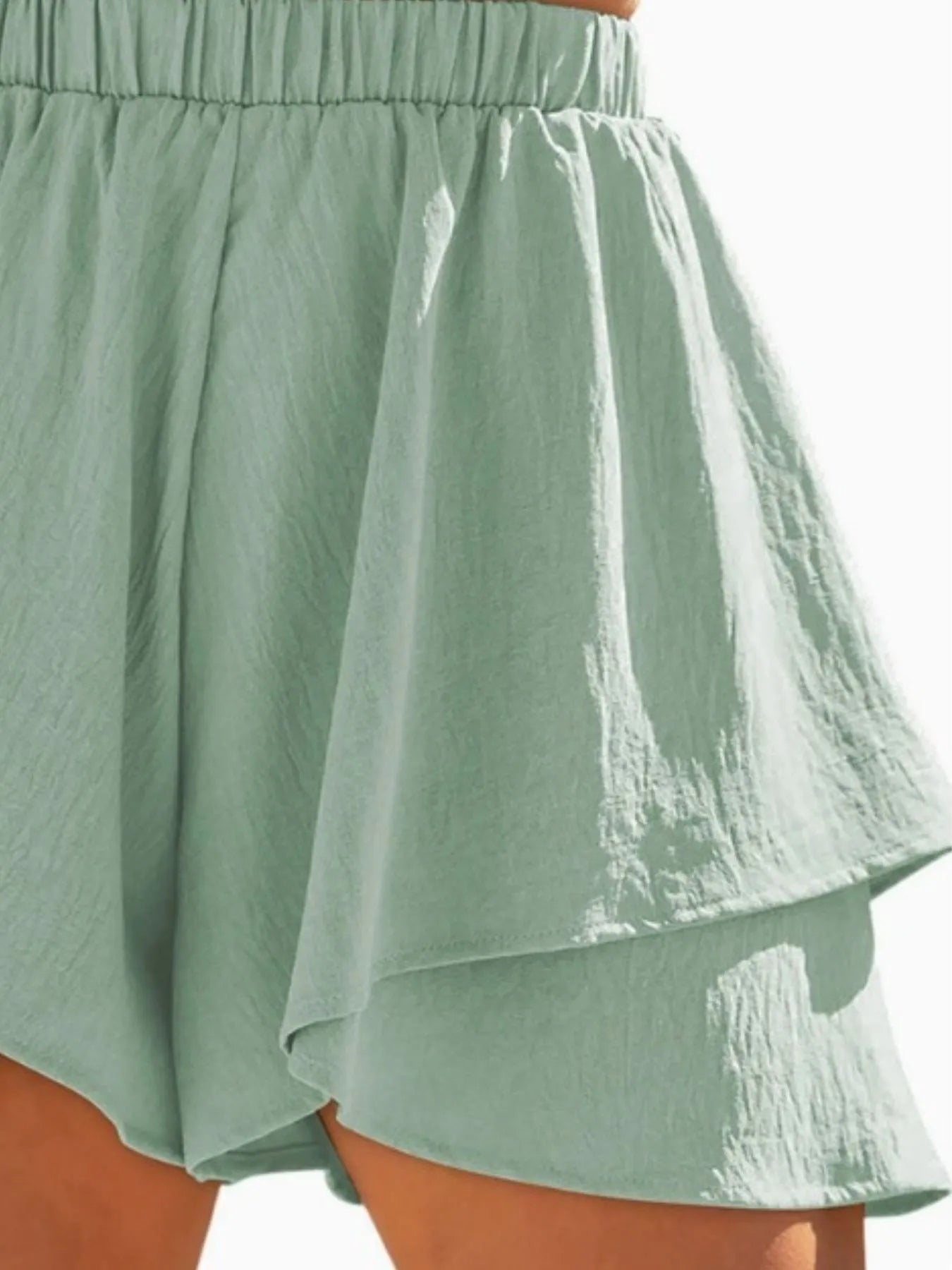 High - Waisted Elastic Waistband Layered Shorts