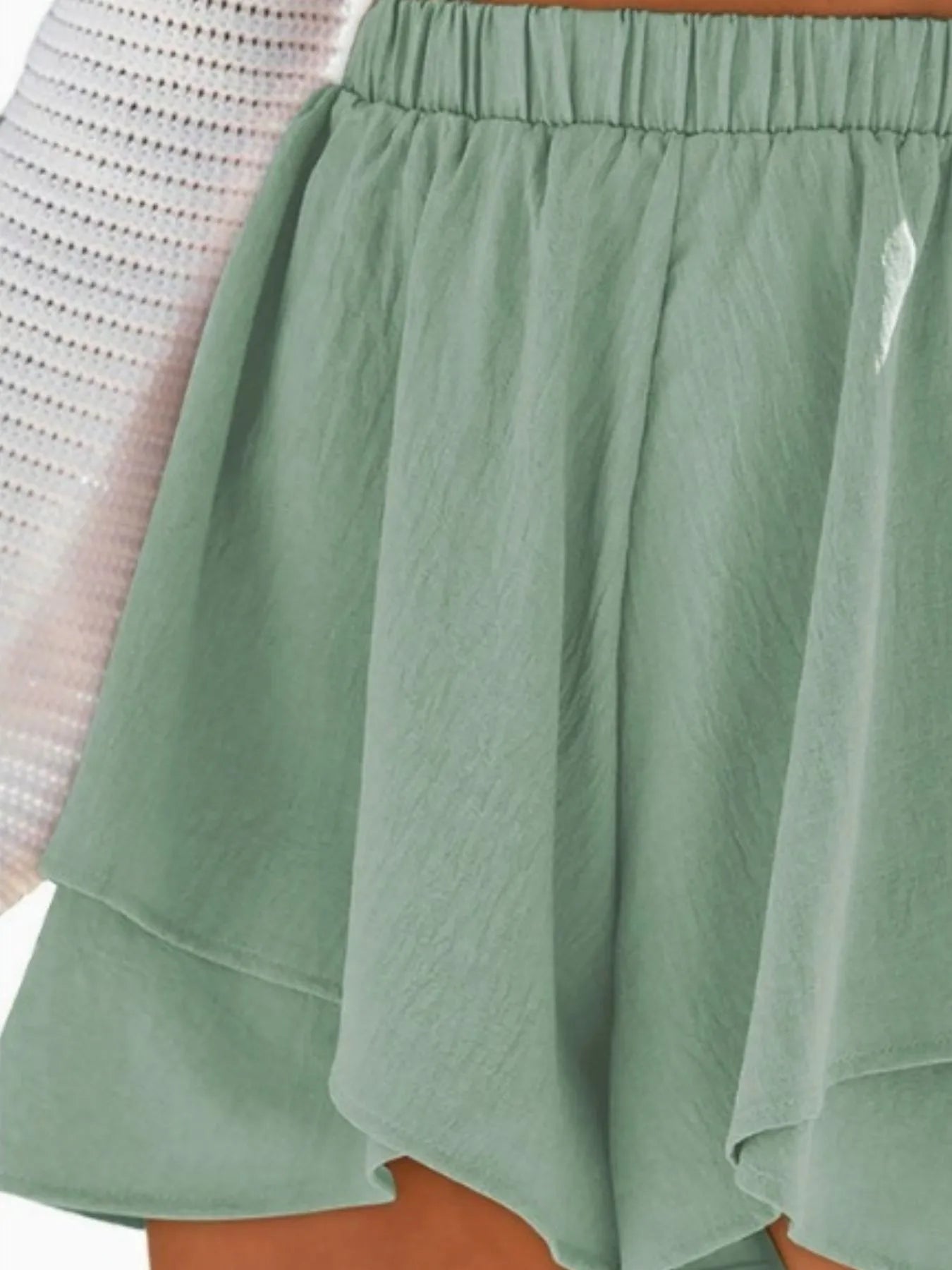 High - Waisted Elastic Waistband Layered Shorts