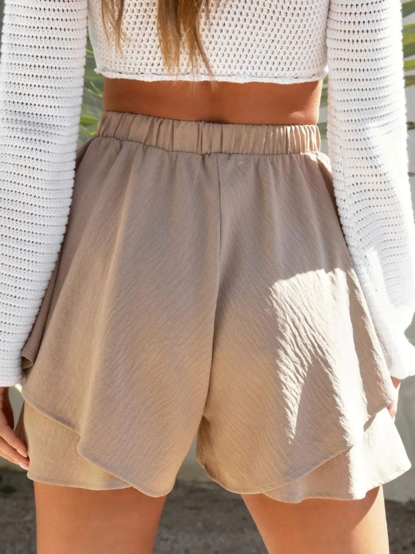 High - Waisted Elastic Waistband Layered Shorts