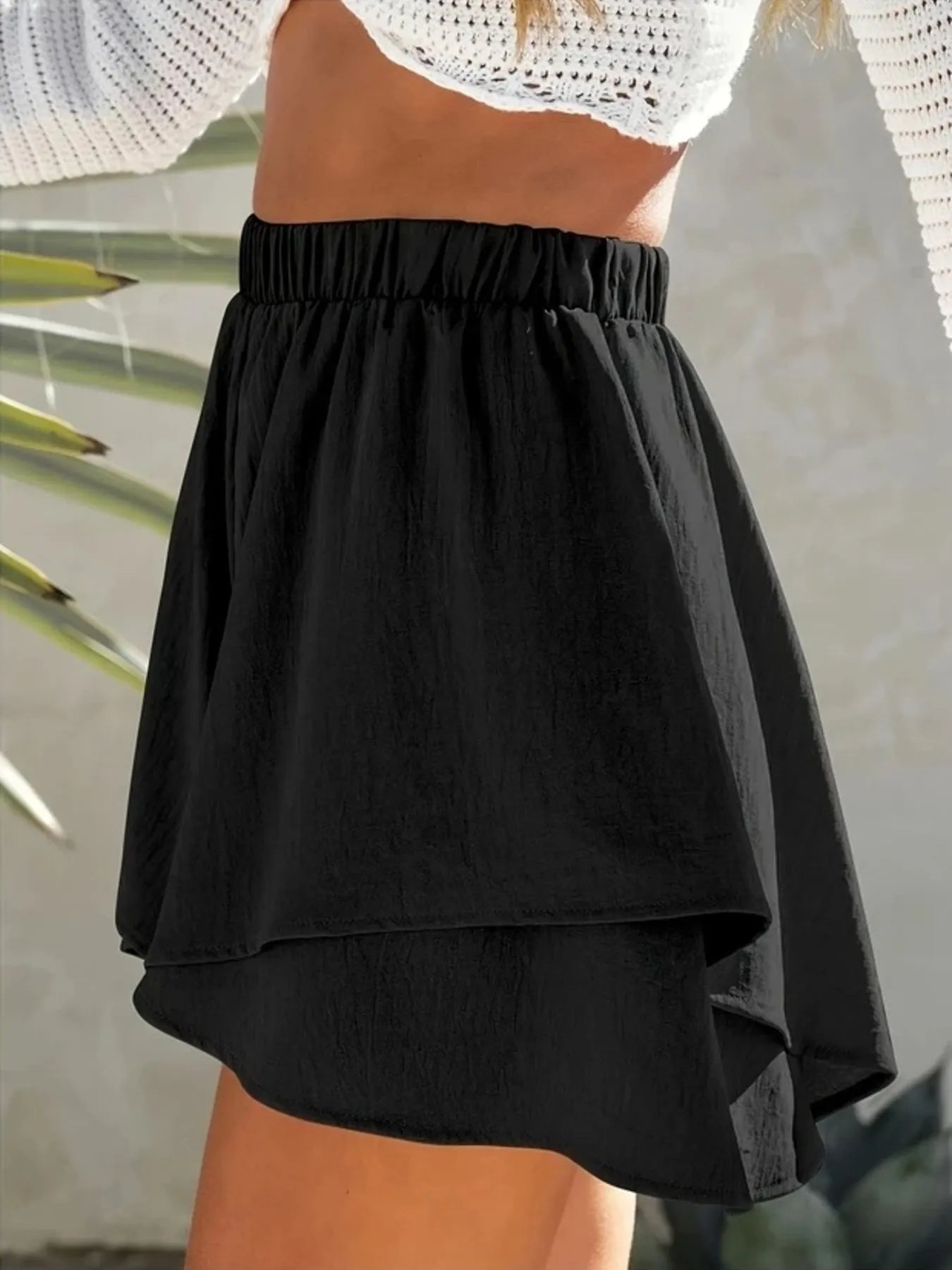 High - Waisted Elastic Waistband Layered Shorts