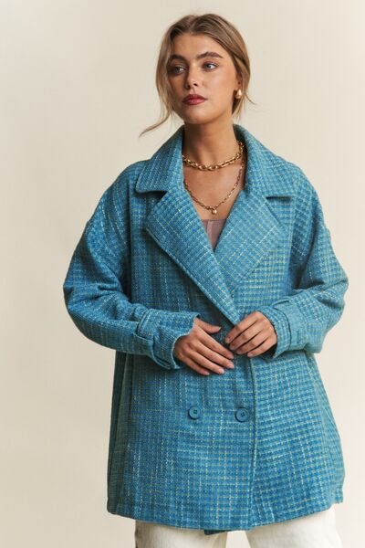 J.NNA Tweed Double - Breasted Long Sleeve Coat